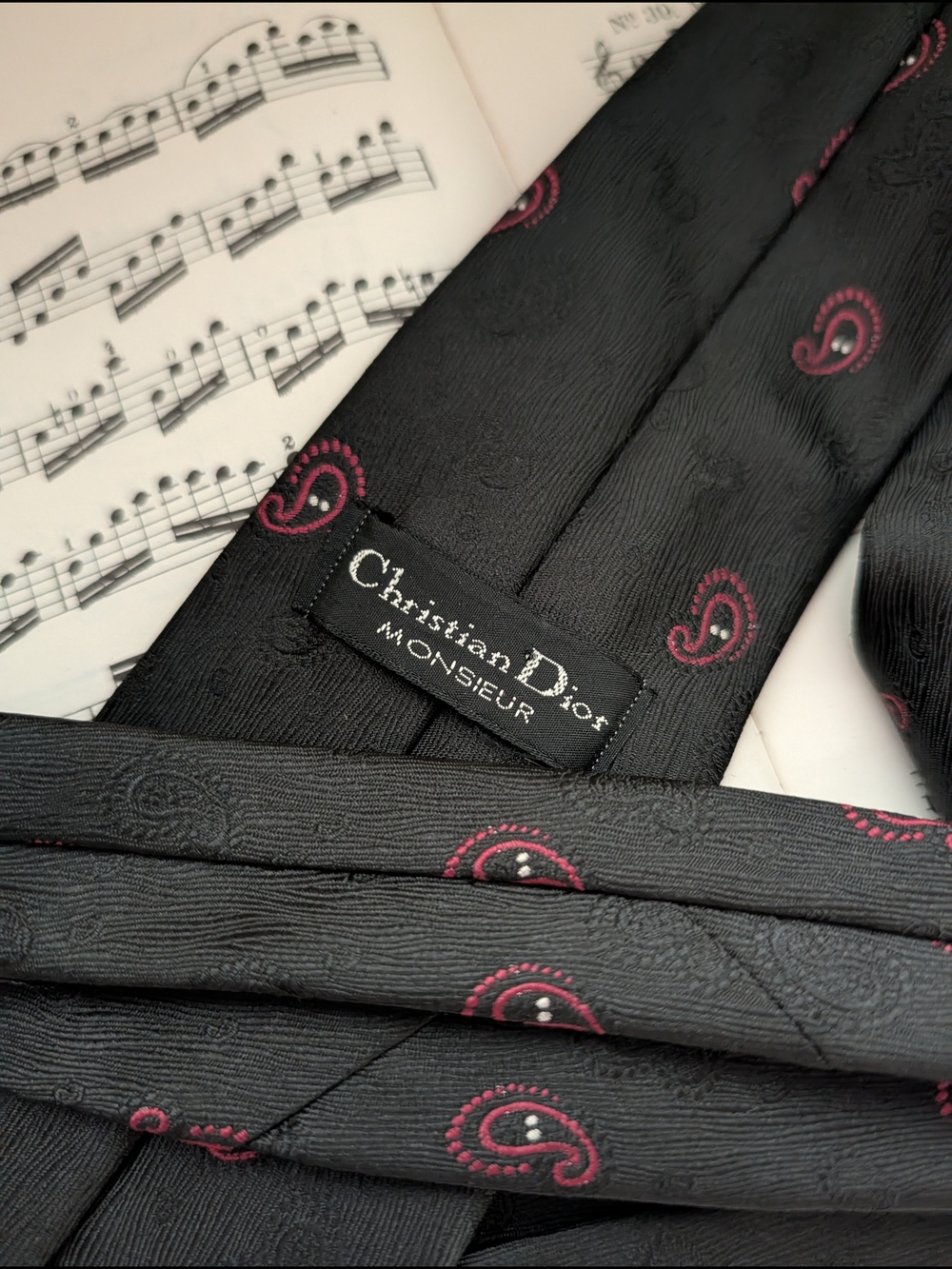 Christian Dior Black Paisley Silk Tie